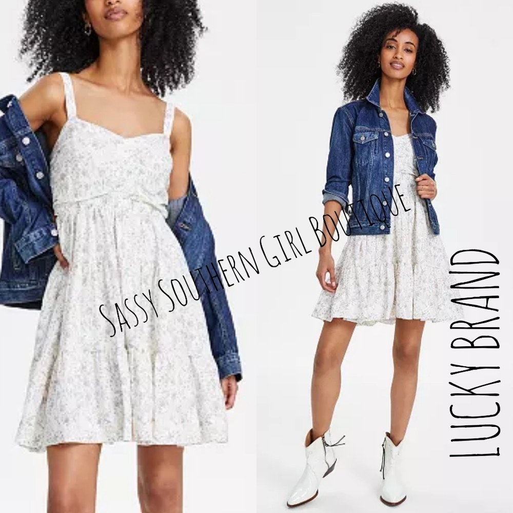 🆕⭐ Lucky Brand White Floral Cotton Mini Dress - Picture 2 of 12